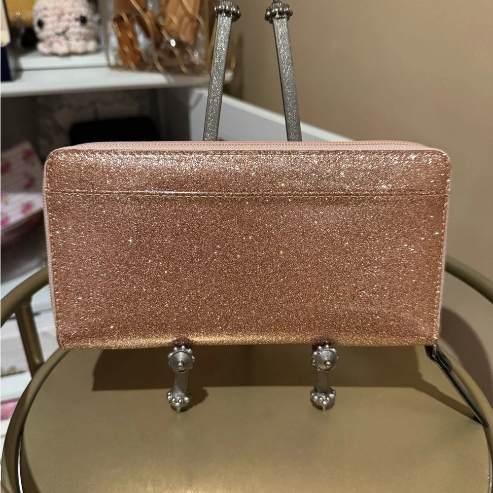 Kate Spade Mavis Street Neda Zip Around Glitter Wallet Rose Gold - Picture 4 of 11